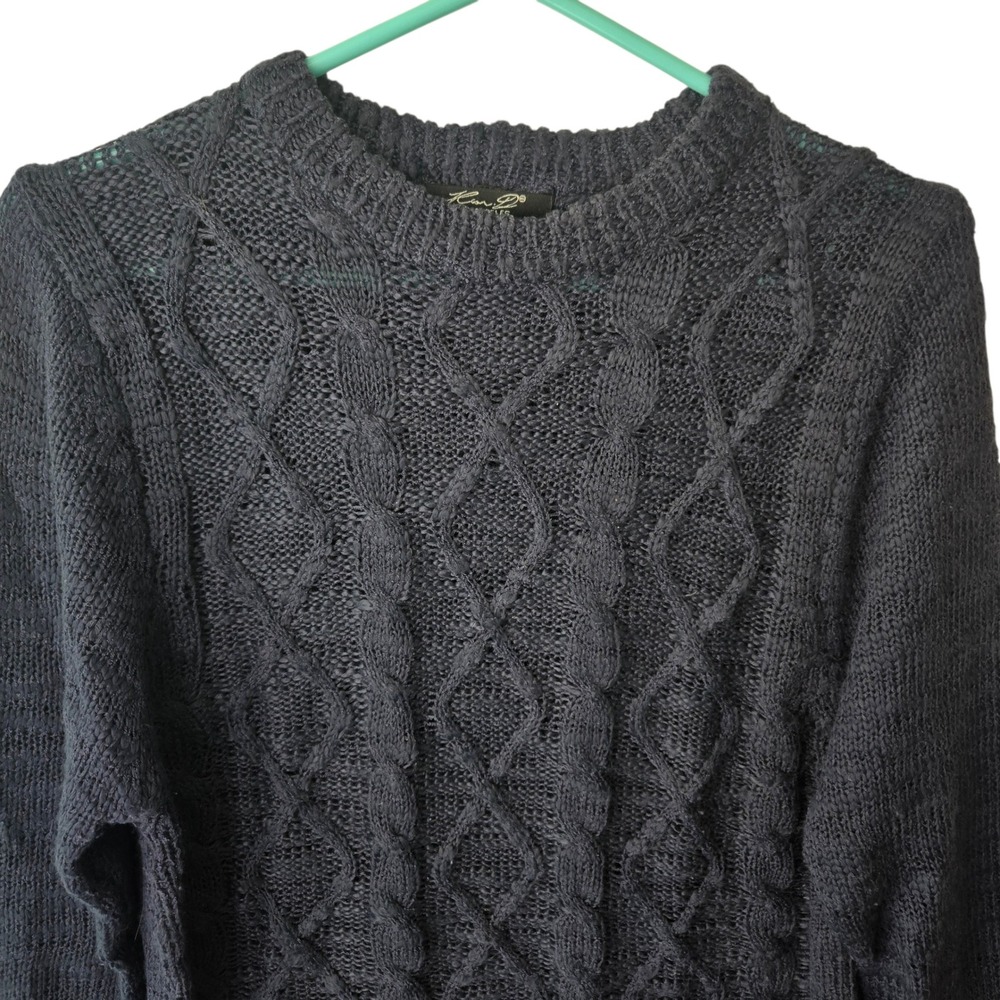 Ken D Los Angeles‎ Mens Navy Blue Cable Knit Crew Neck Sweater Size Medium